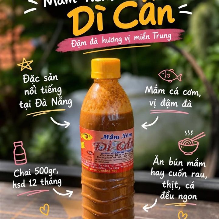 Chai mắm nêm Dì Cẩn 500gr, nắp vàng